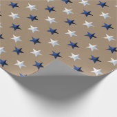 Rustic Kraft Navy Blue Silver Stars Vakantie Cadeaupapier (Hoek)