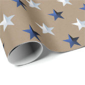 Rustic Kraft Navy Blue Silver Stars Vakantie Cadeaupapier (Rol Hoek)