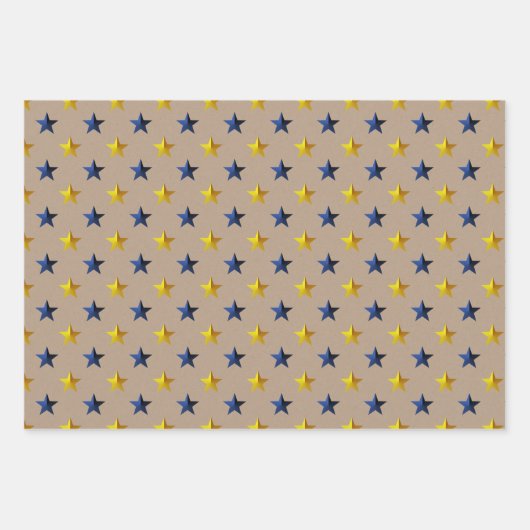 Rustic Kraft Navy Gold Silver Stars Kerst Inpakpapier Vel (Voorkant 3)