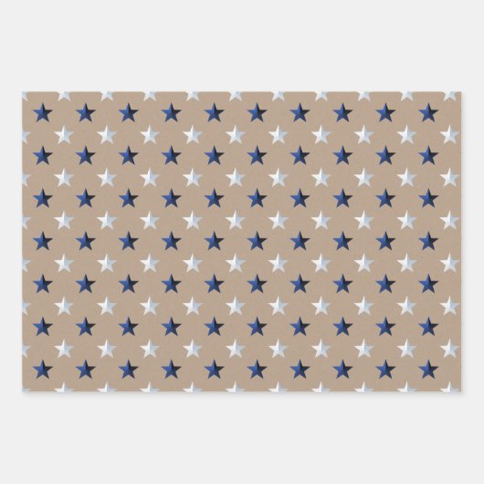 Rustic Kraft Navy Gold Silver Stars Kerst Inpakpapier Vel (Voorkant 2)