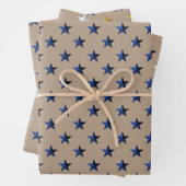 Rustic Kraft Navy Gold Silver Stars Kerst Inpakpapier Vel (In situ)