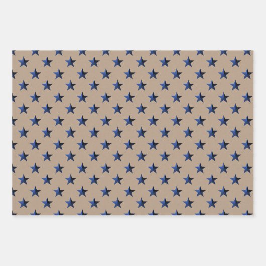 Rustic Kraft Navy Gold Silver Stars Kerst Inpakpapier Vel (Voorkant)