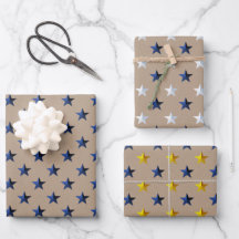 Rustic Kraft Navy Gold Silver Stars Kerst
