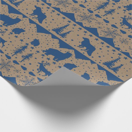 Rustic Kraft Nordic Sweater Blue Winter Animals Cadeaupapier (Hoek)