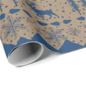 Rustic Kraft Nordic Sweater Blue Winter Animals Cadeaupapier (Rol Hoek)