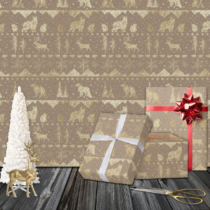 Rustic Kraft Nordic Sweater Gold Winter Animals Cadeaupapier