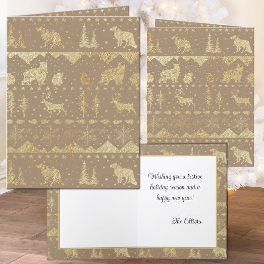 Rustic Kraft Nordic Sweater Gold Winter Animals Feestdagen Kaart