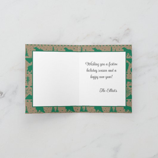 Rustic Kraft Nordic Sweater Green Winter Animals Feestdagen Kaart (Binnen)