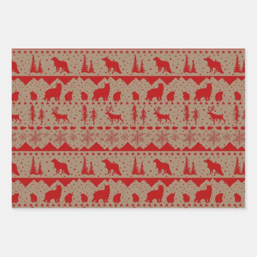 Rustic Kraft Nordic Sweater Red Winter Animals Inpakpapier Vel (Voorkant 3)