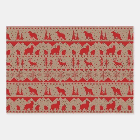 Rustic Kraft Nordic Sweater Red Winter Animals Inpakpapier Vel (Voorkant 2)