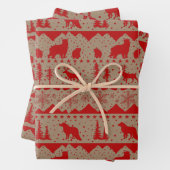 Rustic Kraft Nordic Sweater Red Winter Animals Inpakpapier Vel (In situ)