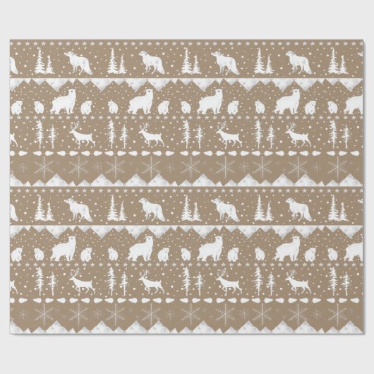 Rustic Kraft Nordic Sweater White Winter Animals Cadeaupapier (Vlak)