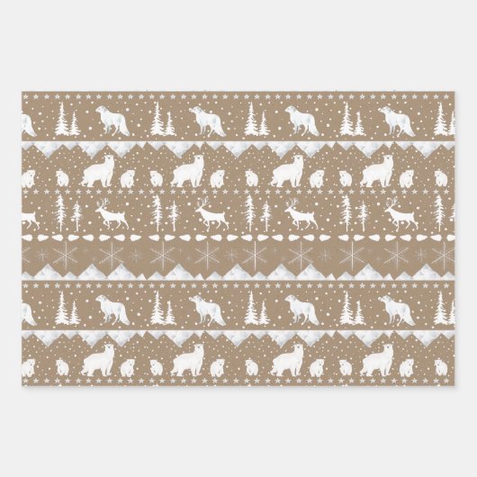 Rustic Kraft Nordic Sweater White Winter Animals Inpakpapier Vel (Voorkant)