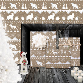 Rustic Kraft Nordic Sweater White Winter Animals Inpakpapier Vel