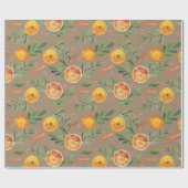 Rustic Kraft Oranje Slices Cinnamon & Spruce Twigs Cadeaupapier (Vlak)