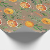 Rustic Kraft Oranje Slices Cinnamon & Spruce Twigs Cadeaupapier (Hoek)