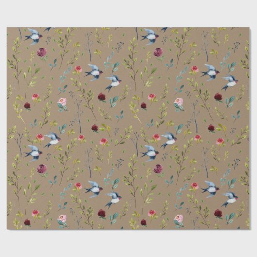 Rustic Kraft Paars Martins Birds Winter Garden Cadeaupapier (Vlak)