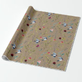 Rustic Kraft Paars Martins Birds Winter Garden Cadeaupapier (Uitgerold)