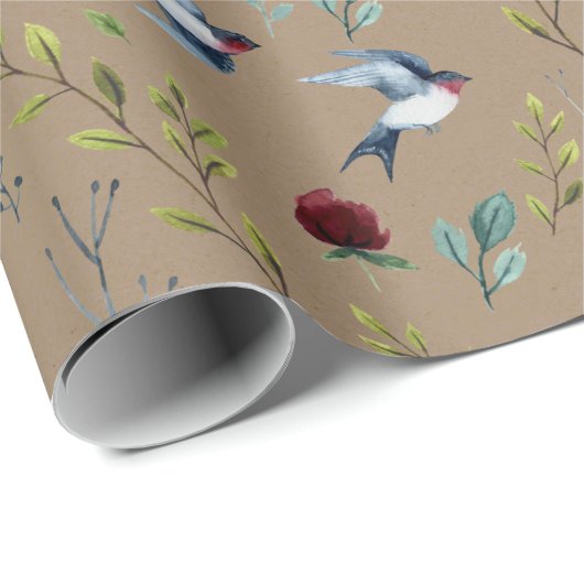 Rustic Kraft Paars Martins Birds Winter Garden Cadeaupapier (Rol Hoek)