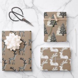 Rustic Kraft Painted Reindeer Woodland Forest Inpakpapier Vel