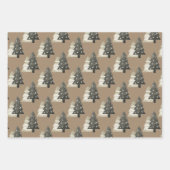 Rustic Kraft Painted Wood Reindeer Kerstbomen Inpakpapier Vel (Voorkant 2)