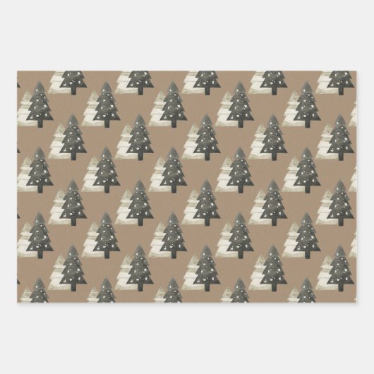 Rustic Kraft Painted Wood Reindeer Kerstbomen Inpakpapier Vel (Voorkant 2)
