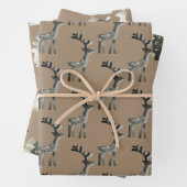 Rustic Kraft Painted Wood Reindeer Kerstbomen Inpakpapier Vel (In situ)