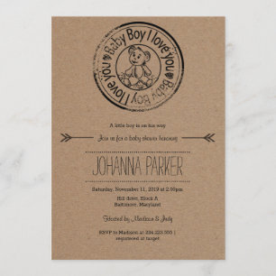 Rustic Kraft Paper Baby Boy Teddy Bear Baby shower Kaart