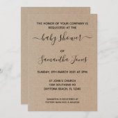 Rustic Kraft Paper Baby shower Invitation Script Kaart (Voorkant / Achterkant)
