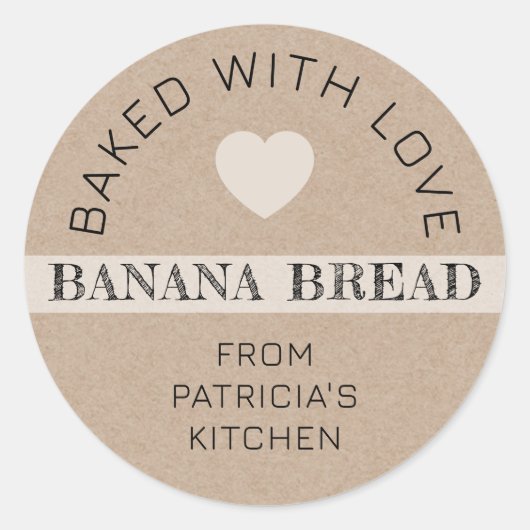 Rustic Kraft Paper Baked With Love Banana Bread Ronde Sticker (Voorkant)