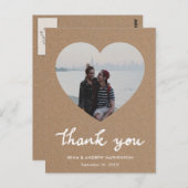 Rustic Kraft Paper Bedankt Script Hartfoto Briefkaart (Voorkant / Achterkant)