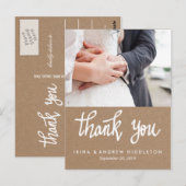 Rustic Kraft Paper Bedankt Script Paar Foto Briefkaart (Voorkant / Achterkant)