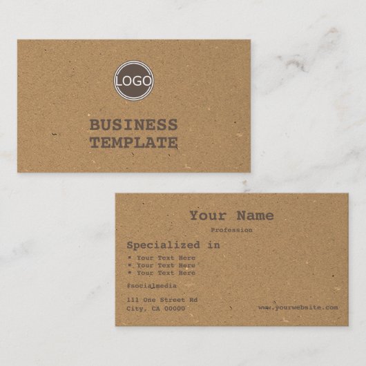 Rustic Kraft Paper  Brown Classic met Logo Visitekaartje (Voorkant / Achterkant)