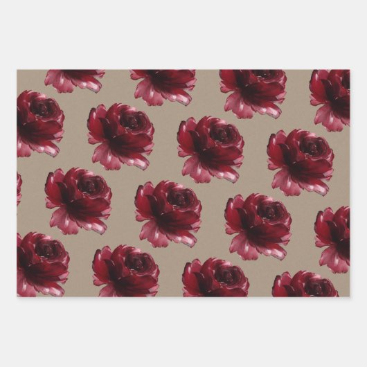 Rustic Kraft Paper Burgundy Red Peonies (Voorkant)