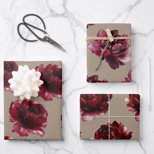 Rustic Kraft Paper Burgundy Red Peonies (Voorkant)