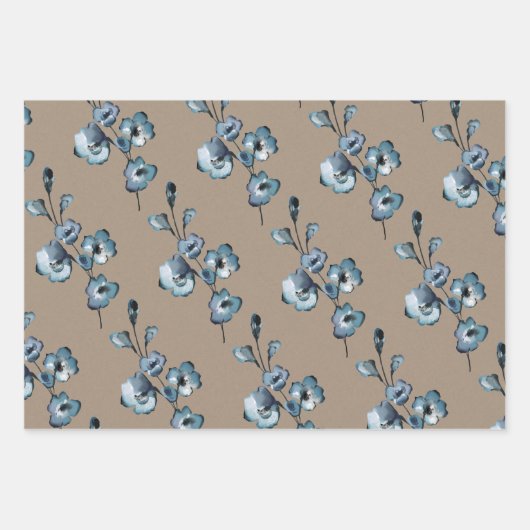 Rustic Kraft Paper Dusty Blue Flower Petals (Voorkant 2)