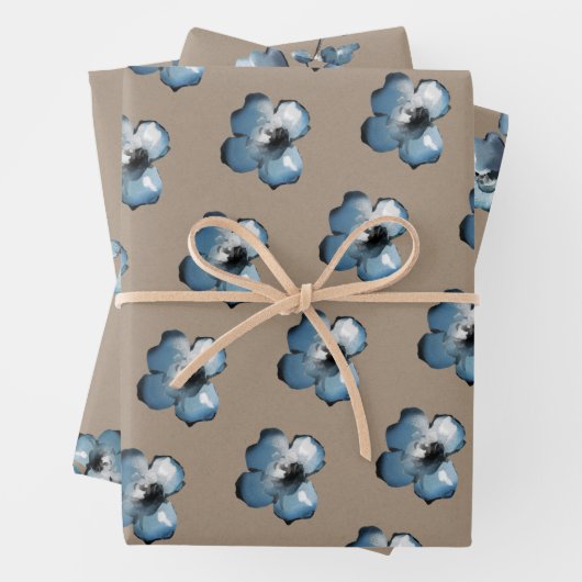 Rustic Kraft Paper Dusty Blue Flower Petals (In situ)