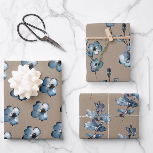 Rustic Kraft Paper Dusty Blue Flower Petals (Voorkant)