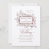 Rustic Kraft Paper Floral Sketch Wedding Invitatio Kaart (Voorkant)