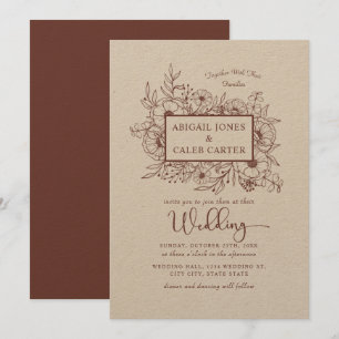 Rustic Kraft Paper Floral Sketch Wedding Invitatio Kaart