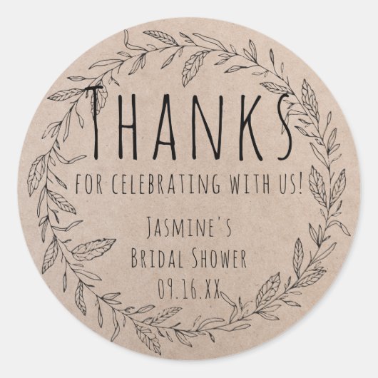 Rustic Kraft Paper Floral Wreated Vrijgezellenfees Ronde Sticker (Voorkant)