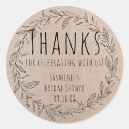 Rustic Kraft Paper Floral Wreated Vrijgezellenfees Ronde Sticker