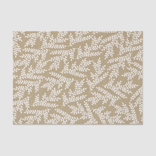 Rustic Kraft Paper getextureerd White Foliage Patt Tissuepapier (Voorkant)