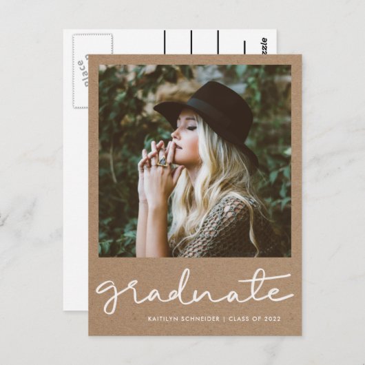 Rustic Kraft Paper Graduparty slaat de datum op Briefkaart (Voorkant / Achterkant)