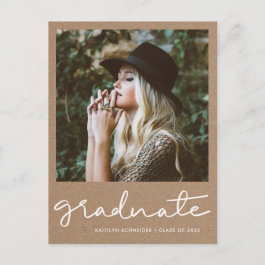 Rustic Kraft Paper Graduparty slaat de datum op Briefkaart (Voorkant)