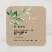 Rustic Kraft Paper Greenery White Script Vierkante Visitekaartje (Achterkant)