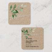 Rustic Kraft Paper Greenery White Script Vierkante Visitekaartje (Voorkant / Achterkant)