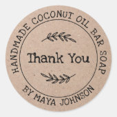 Rustic Kraft Paper Handgemaakt Hartelijk dank Ronde Sticker (Voorkant)