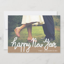 Rustic Kraft Paper Happy Nieuwjaar Typografie Foto Feestdagenkaart