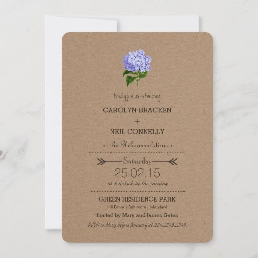 Rustic Kraft Paper Hydrangea Rehearsal Dinner Kaart (Voorkant)